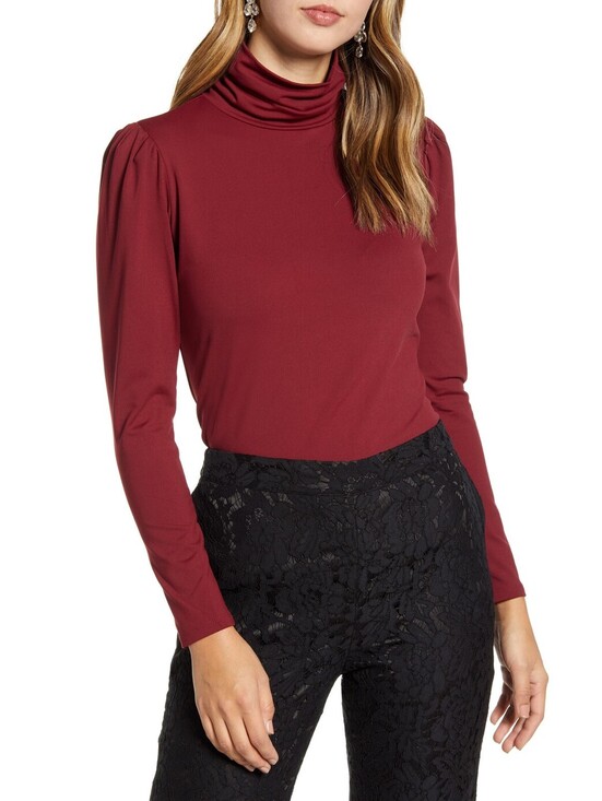Rachel Parcell Tops - Women's Rachel Parcell Puff Shoulder Turtleneck, Size X-Large - Red